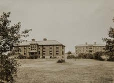 View of the North Building (left) and Boys' Home (right) in 1933. From the General Photographic Collection: Massachusetts: Standard-size photographs, 1860s-2000s: Massachusetts: Waltham: "Mass School for Feeble-Minded (Fernald)": Thompson and Thompson Images; Courtesy of Historic New England.