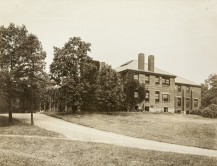 West Building in 1933. From the General Photographic Collection: Massachusetts: Standard-size photographs, 1860s-2000s: Massachusetts: Waltham: "Mass School for Feeble-Minded (Fernald)": Thompson and Thompson Images; Courtesy of Historic New England.